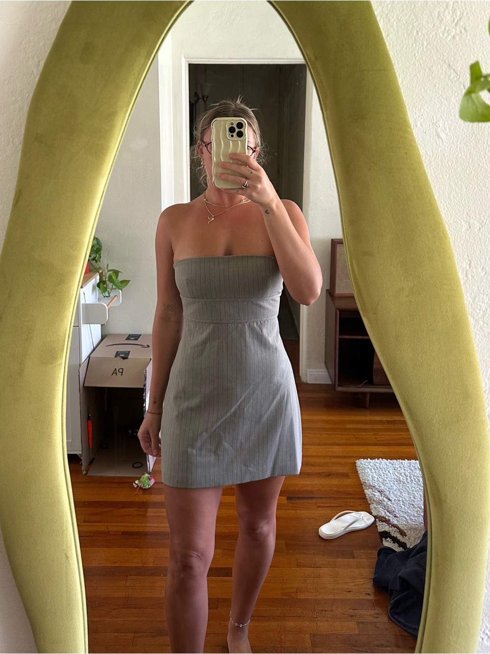 Zara Light Gray Strapless Mini Dress